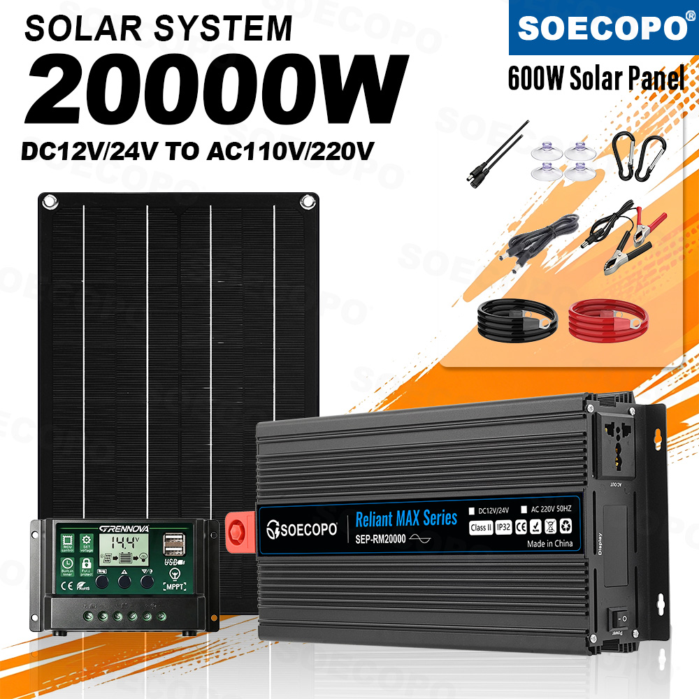 Outdoor Power Kit - Notstrom-Kit 20000W Solaranlage mit Hochleistungs-Wechselrichter 600W