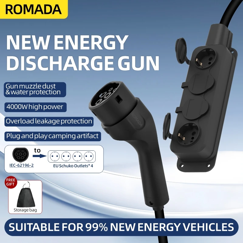 Outdoor Power Plug In - Tragbares 16A 4KW V2L-Kabel Elektroauto-Seitenauslassstecker EV-Ladegerät